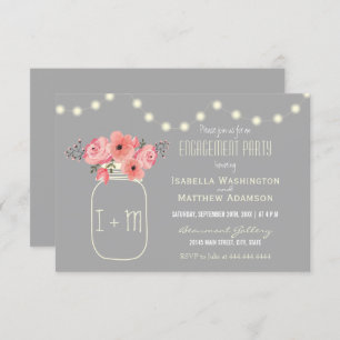 Invitación Fiesta de compromiso  Flores acuáticas y Jar mason