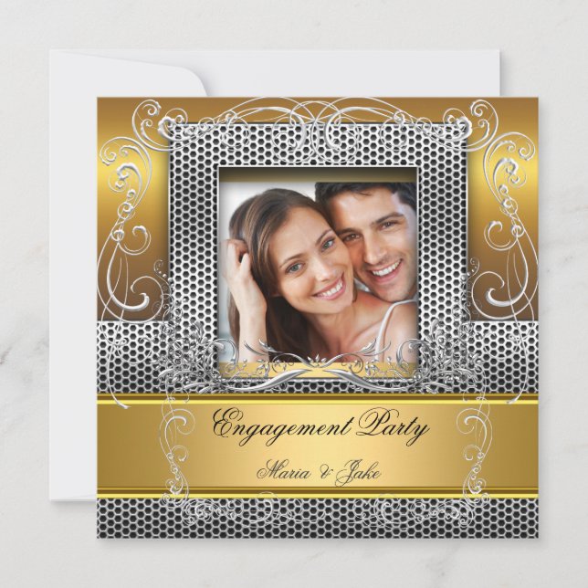 Invitación Fiesta de Compromiso Foto Oro Plata (Anverso)