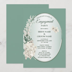 Invitación Fiesta de compromiso geométrica verde floral jazmí