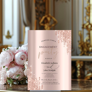 Invitación Fiesta de Compromiso Glitter Rosa Chic