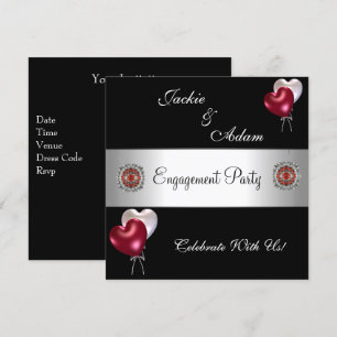 Invitación Fiesta de compromiso globos negros rojos y blancos