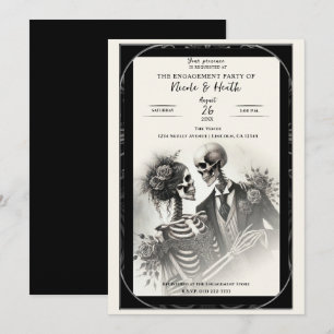 Invitación Fiesta de compromiso gótica romántica de esqueleto