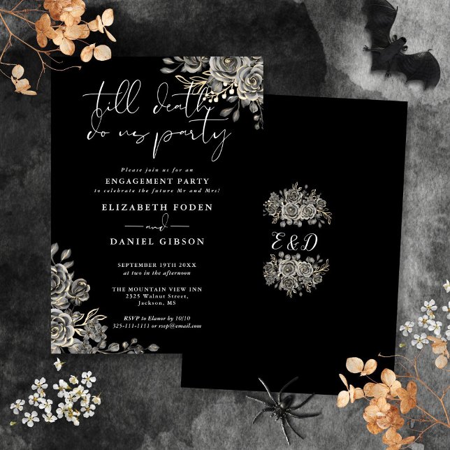 Invitación Fiesta de compromiso gótico de blanco y negro (Gothic Black And White Engagement Party Invitation)