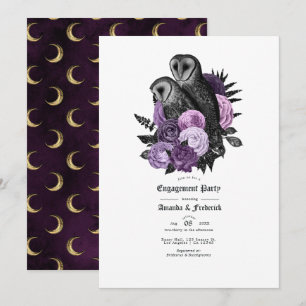Invitación Fiesta de compromiso gótico de búhos púrpura glamo
