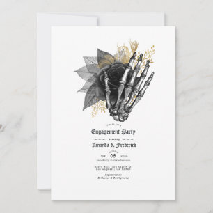 Invitación Fiesta de compromiso gótico floral negro y dorado