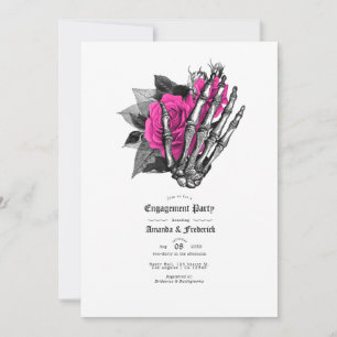 Invitación Fiesta de compromiso gótico floral rosa y azul mar