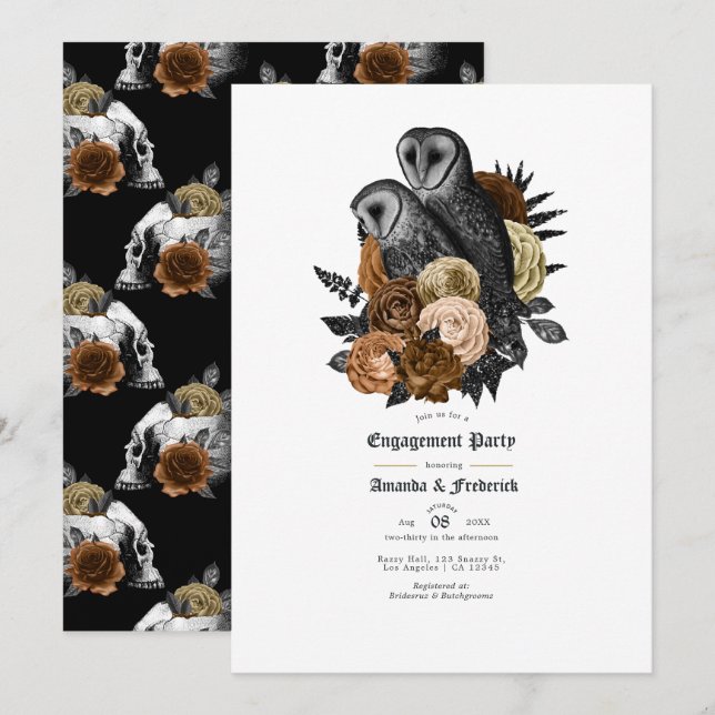 Invitación Fiesta de compromiso gótico glamour vintage ámbar  (Anverso / Reverso)