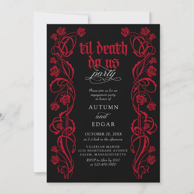 Invitación Fiesta de compromiso gótico hasta la muerte (Anverso)