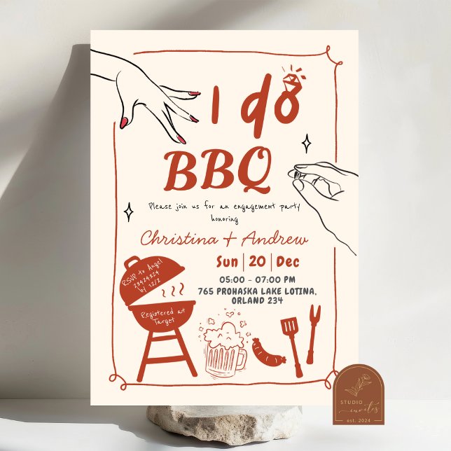 Invitación Fiesta de compromiso Hand Drawn Backyard I do BBQ (Subido por el creador)