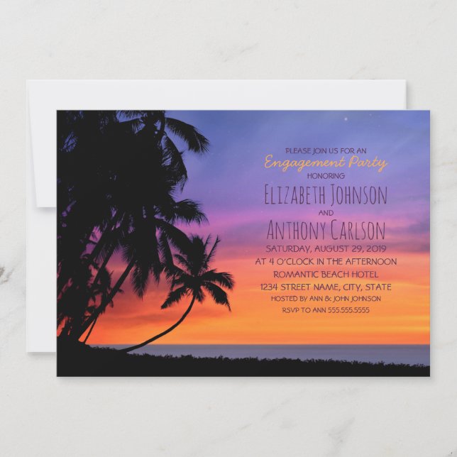 Invitación Fiesta de compromiso hawaiano de la playa de la (Anverso)