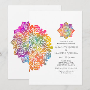 Invitación Fiesta de compromiso india Mandala Arcoíris