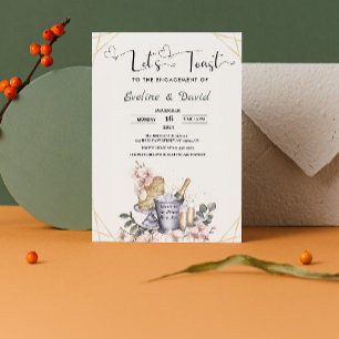 Invitación Fiesta de Compromiso Let's Toast Acuarela Floral