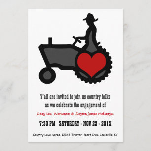 Invitación Fiesta de compromiso lindo del tractor del amor