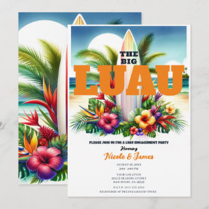 Invitación Fiesta de compromiso Luau en la piscina con tabla