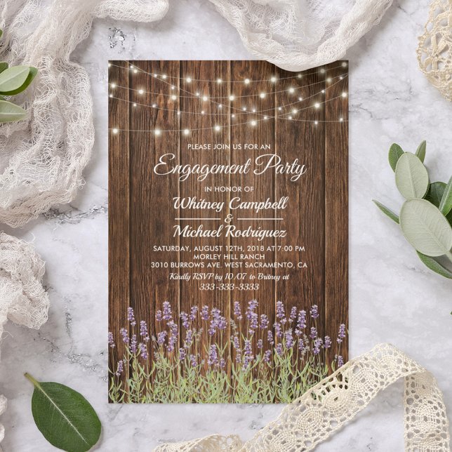 Invitación Fiesta de Compromiso Luces de Lavanda Campo Rústic (Subido por el creador)