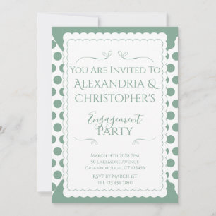 Invitación Fiesta de Compromiso Lunares Verdes y Blancos