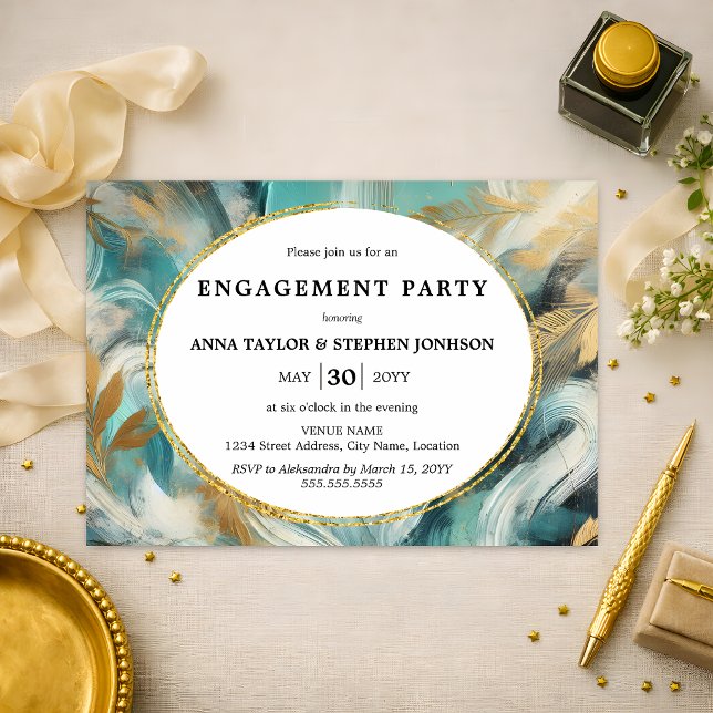 Invitación Fiesta de Compromiso Luxe Turquesa Golpe de Pincel (Subido por el creador)