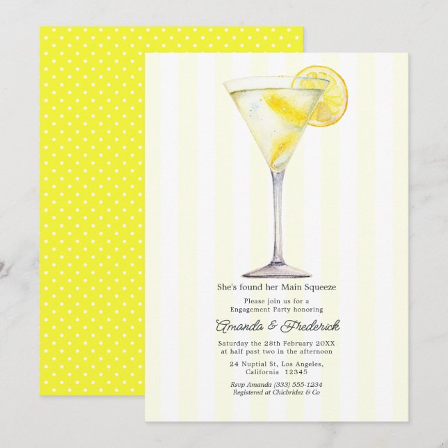 Invitación Fiesta de Compromiso Main Squeeze Lemon Martini (Anverso / Reverso)