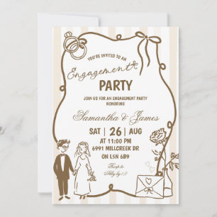 Invitación Fiesta de compromiso manuscrita con garabatos beig