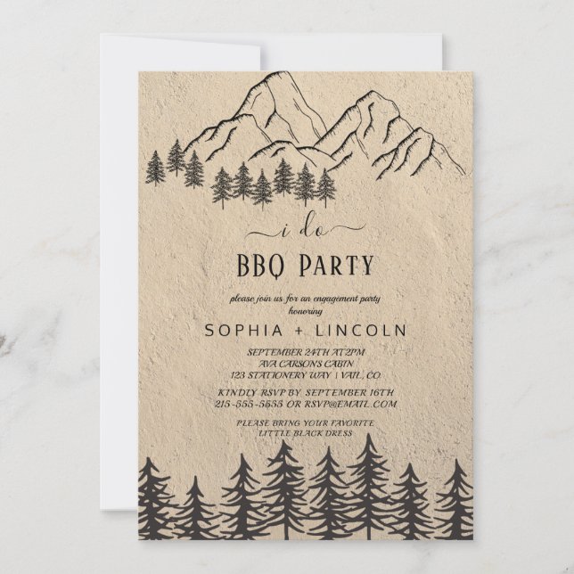 Invitación Fiesta de compromiso 'Me caso' BBQ de montaña bosc (Anverso)