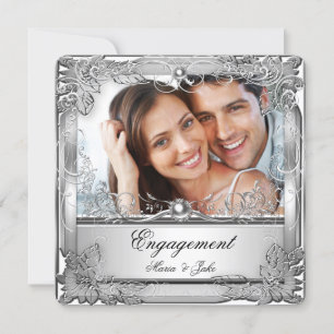 Invitación Fiesta de Compromiso Metálico Blanco Plateado Foto