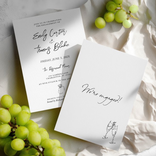 Invitación Fiesta de compromiso minimalista dibujada a mano (Minimalist Hand Drawn Engagement Party Invitation)