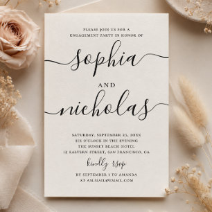 Invitación Fiesta de Compromiso Minimalista Moderno Script