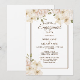 Invitación Fiesta de compromiso moderna con flores blancas y 