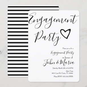 Invitación Fiesta de compromiso moderna con rayas negras y co