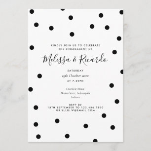 Invitación Fiesta de Compromiso Moderna de Lunares Negros y B