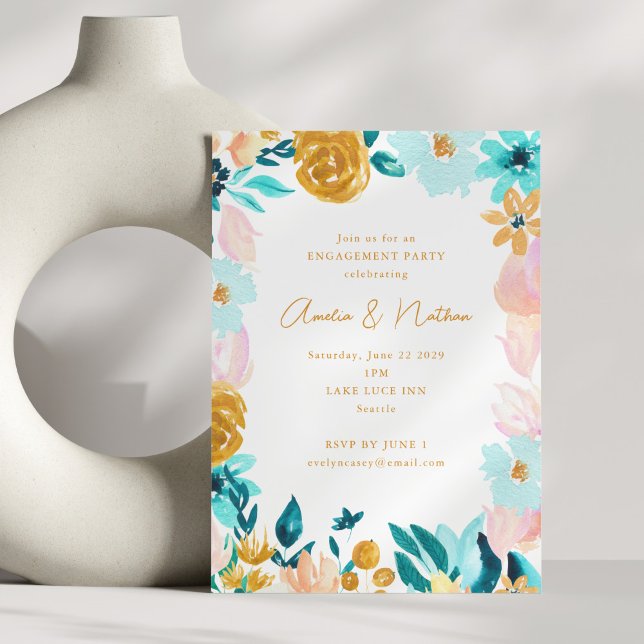 Invitación Fiesta de compromiso moderna floral acuarela Boho (Subido por el creador)