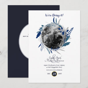 Invitación Fiesta de compromiso moderna FOTO Corona azul