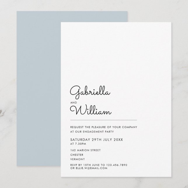 Invitación Fiesta de compromiso moderna simple en blanco y ne (Anverso / Reverso)