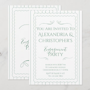 Invitación Fiesta de Compromiso Moderna Verde y Blanco