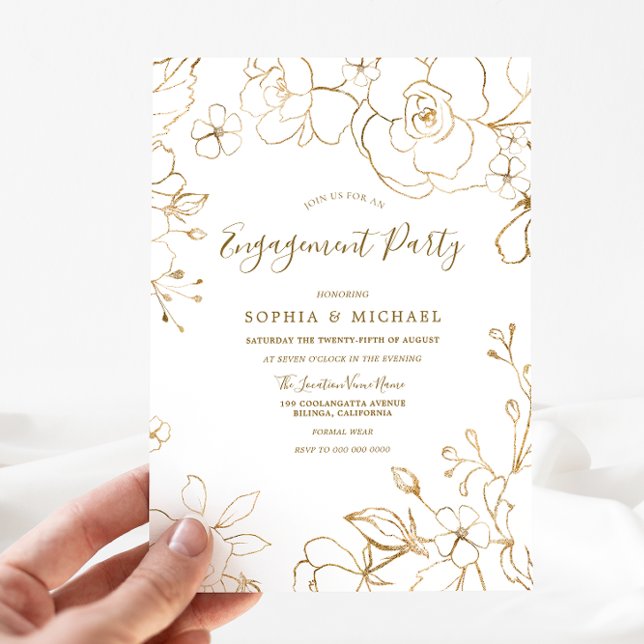 Invitación Fiesta de compromiso moderno blanco elegante flora (Subido por el creador)