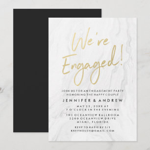 Invitación Fiesta de Compromiso Moderno Mármol Blanco Escri