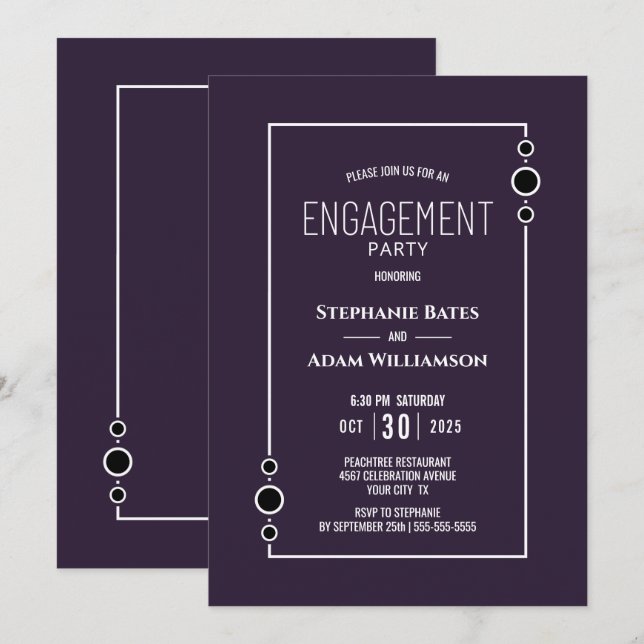 Invitación Fiesta de Compromiso Moderno Morado (Anverso / Reverso)