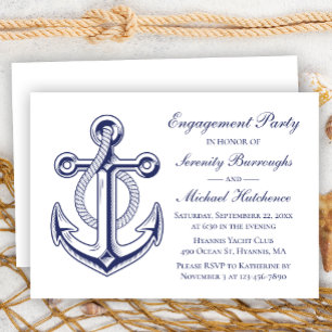 Invitación Fiesta de compromiso náutico Ancla Boda azul marin