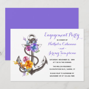 Invitación Fiesta de compromiso náutico Ancla Floral Púrpura