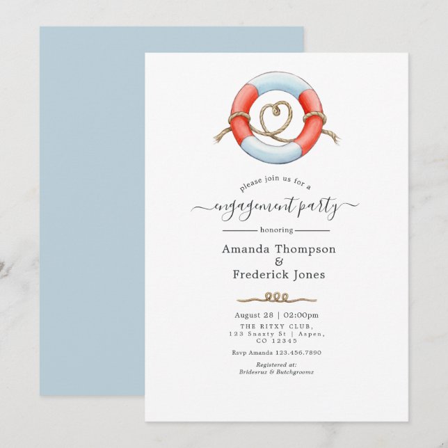 Invitación Fiesta de compromiso náutico de ballena (Anverso / Reverso)