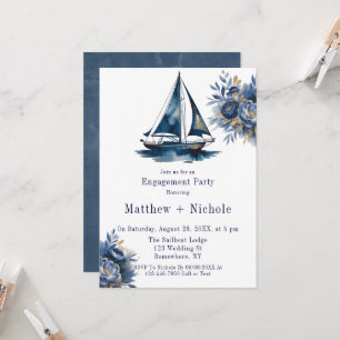 Invitación Fiesta de compromiso náutico de barco de vela azul