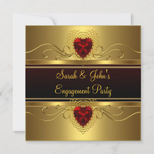 Invitación Fiesta de compromiso negro dorado corazón rojo