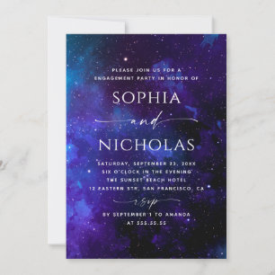 Invitación Fiesta de Compromiso   Noche Estelar Celestial Ele