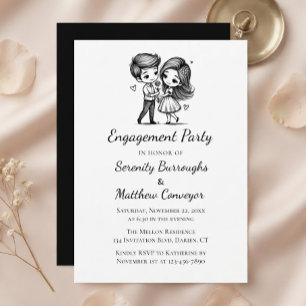 Invitación Fiesta de compromiso novia novio caricatura negro