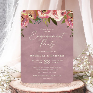 Invitación Fiesta de compromiso Ophelia Cottagecore rosa flor
