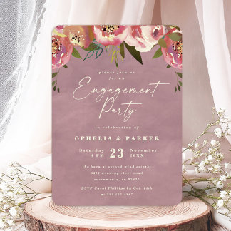 Invitación Fiesta de compromiso Ophelia Cottagecore rosa flor