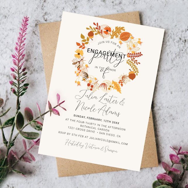 Invitación Fiesta de Compromiso Otoño Caídas Floral Rústico B (Subido por el creador)