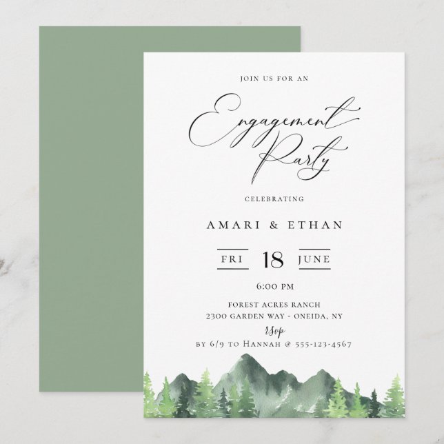 Invitación Fiesta de compromiso para las montañas del bosque  (Anverso / Reverso)