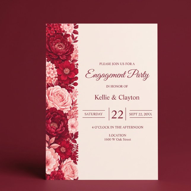 Invitación Fiesta de compromiso Pink Red Rose (Subido por el creador)