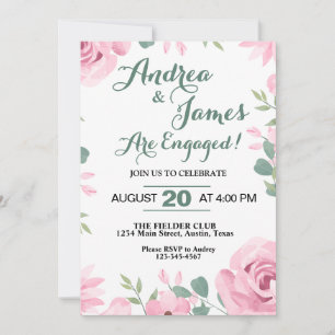 Invitación Fiesta de compromiso Pretty Pink y verde Seafoam